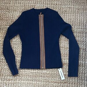 Commense Navy and Brown Ribbed Cardigan